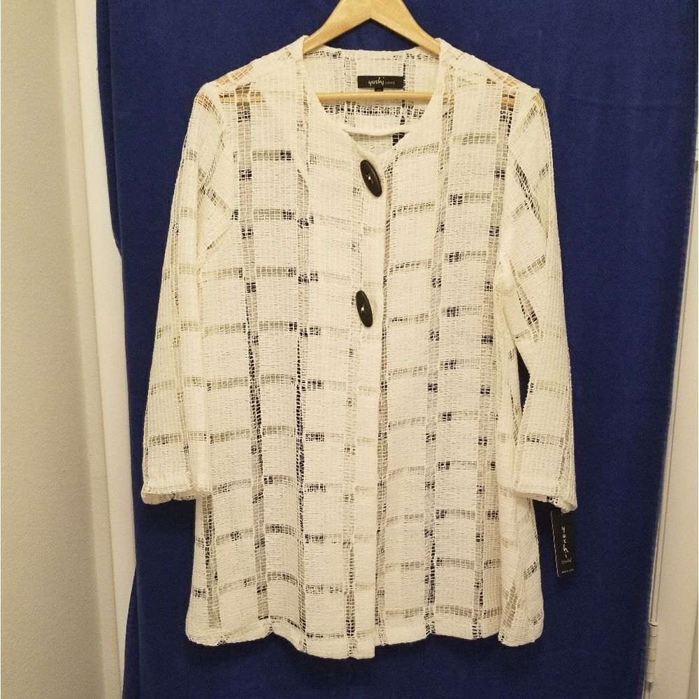 Yushi‎ Ivory Elegant Light Weight Long Sleeve Sequined Jacket Size M NWT - Picture 2 of 6
